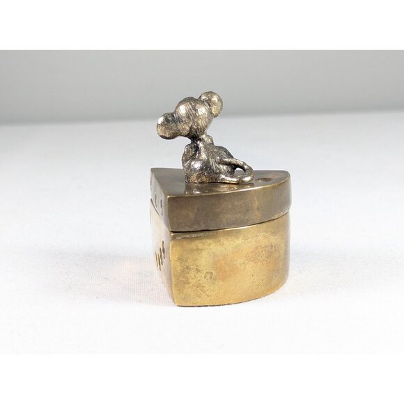 Vintage Brass Mouse on Cheese wedge Trinket Box, Taiwan Brass Ring Box, Jewelry - Picture 6 of 10